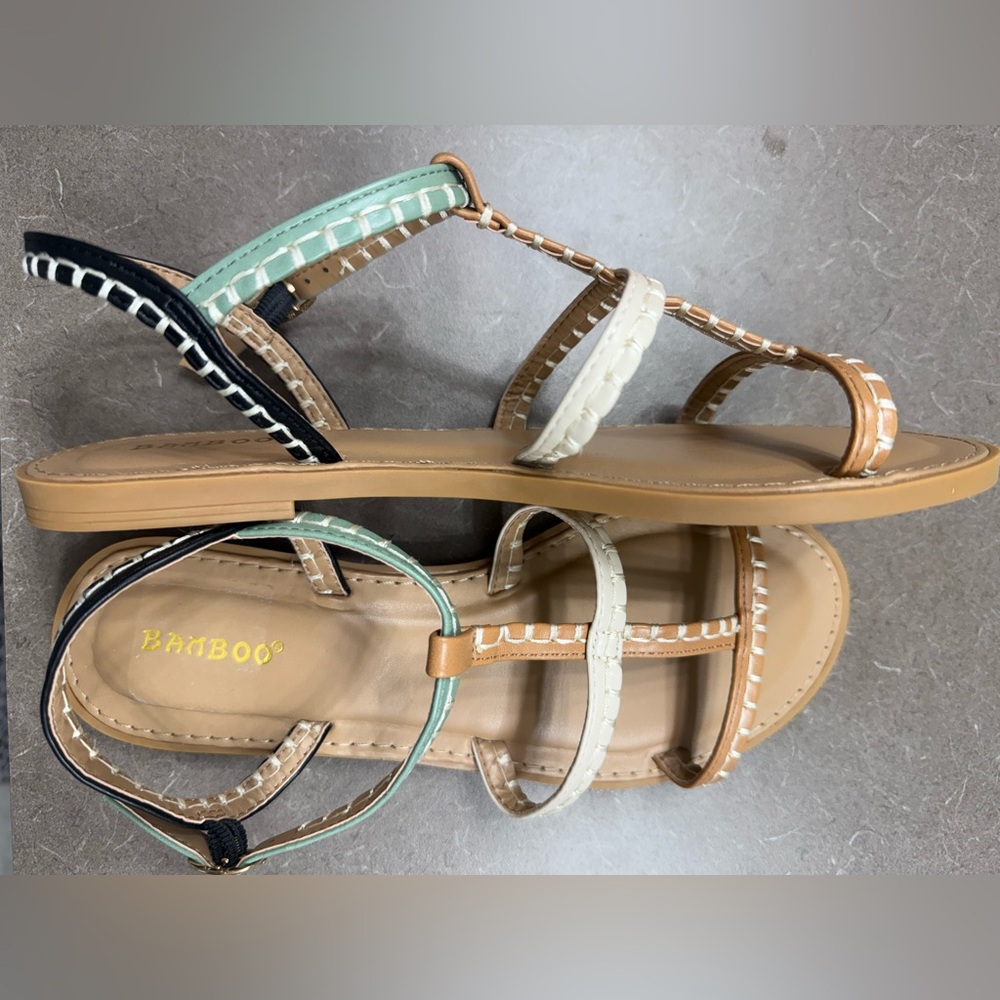 Bamboo Women's Strappy Sandals in Tan, Cream, and Black